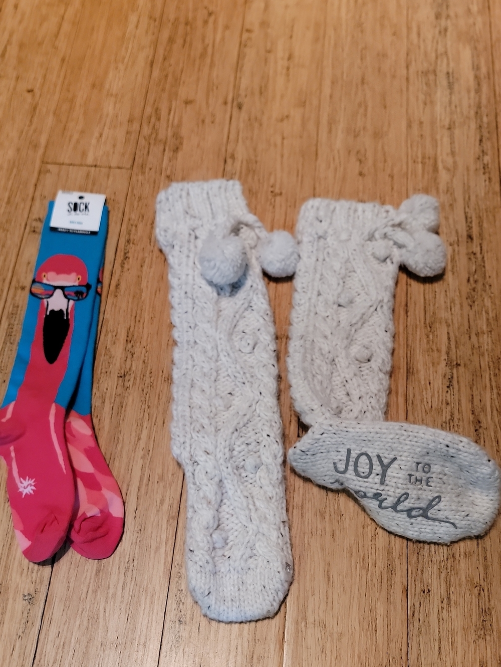 Lands End Cozy Cream Knit Boot Socks with Pom-Poms